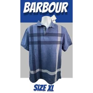 BARBOUR Polo Shirt Mens XL Blue Plaid Short Sleeve NWT